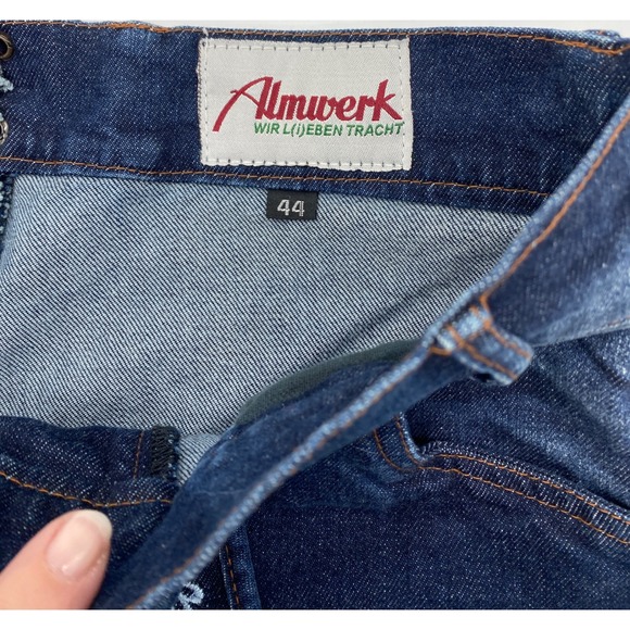 Octoberfest Women Denim Lederhosen Shorts Embroidered Bavarian Style Size 44 - Picture 2 of 12